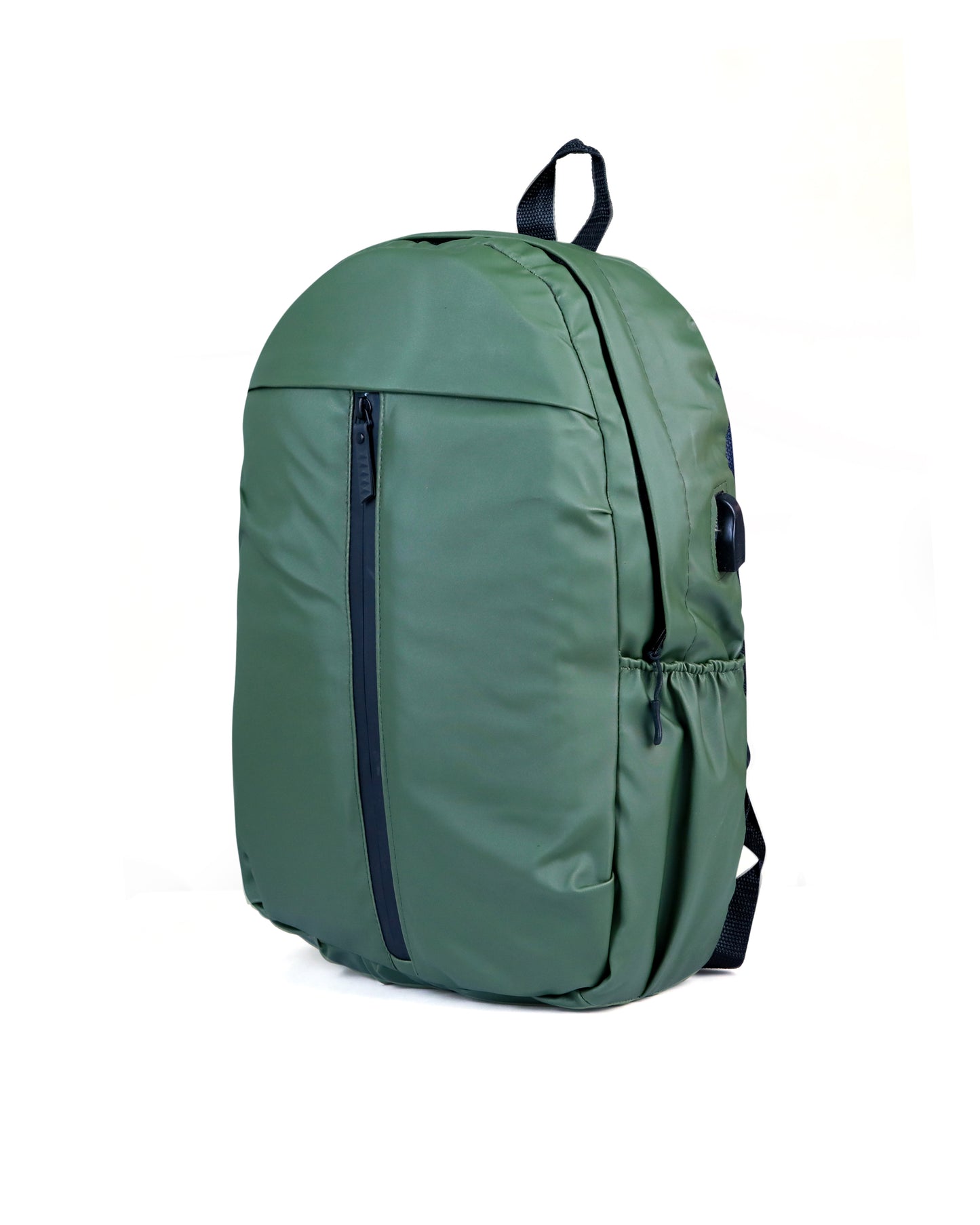 Minimalist Olive Green Backpack with Vertical Front Zipper