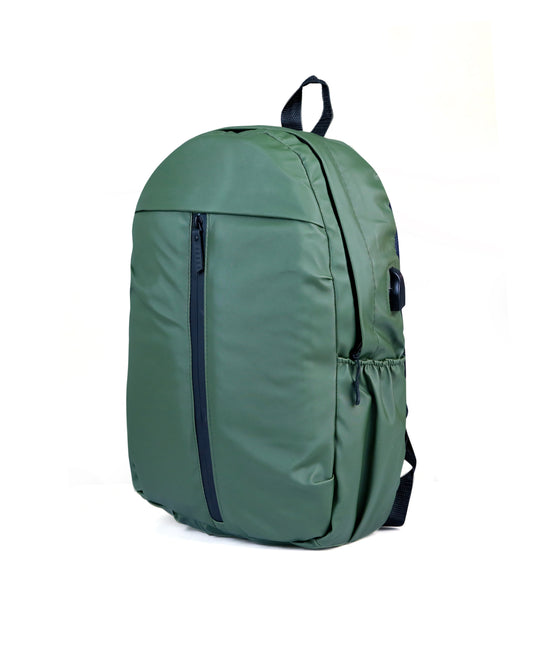 Minimalist Olive Green Backpack with Vertical Front Zipper
